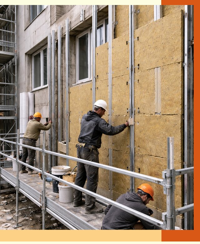 Утепление вентилируемого фасада в Анжере-Судженске от 5744 руб/м2 — монтаж и утепление вентфасад | ТепломастерНжр